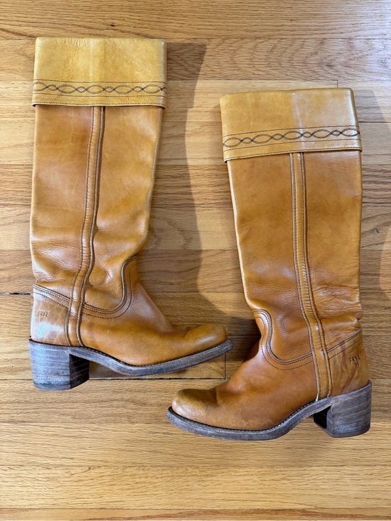 Frye Shoes - Vintage 70s Frye Black Label Campus Stitch Cuff Boots Banana Yellow Size 6.5